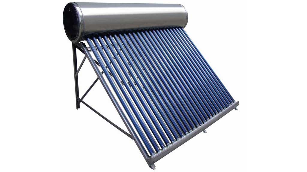 یک نمونه آبگرمکن صنعتی خورشیدی را نشان می‌دهد.